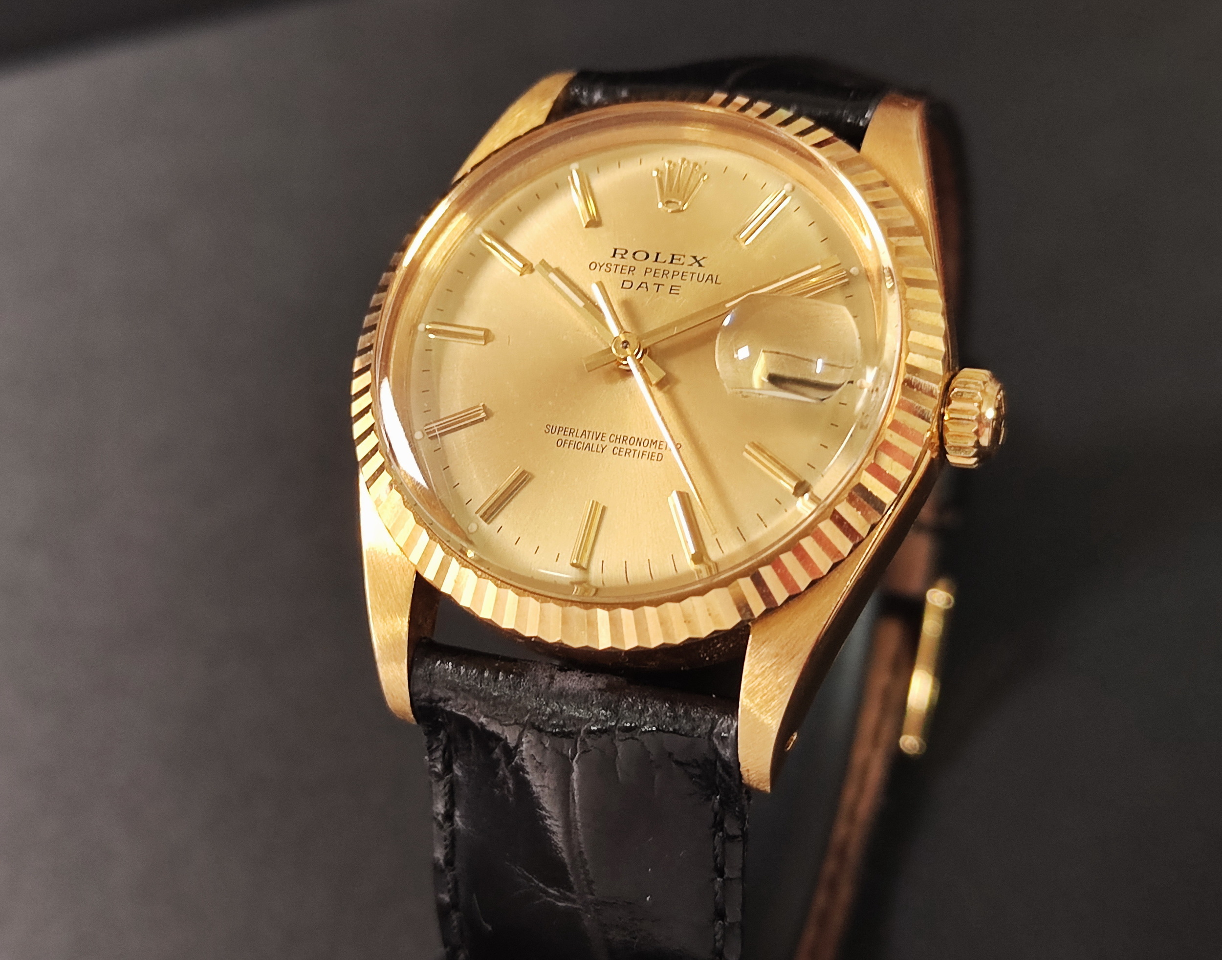 勞力士 15038 蠔式日誌 DATE 紅蟳 錶徑34mm 自動上鍊 金色面盤~原廠盒單 16238 2