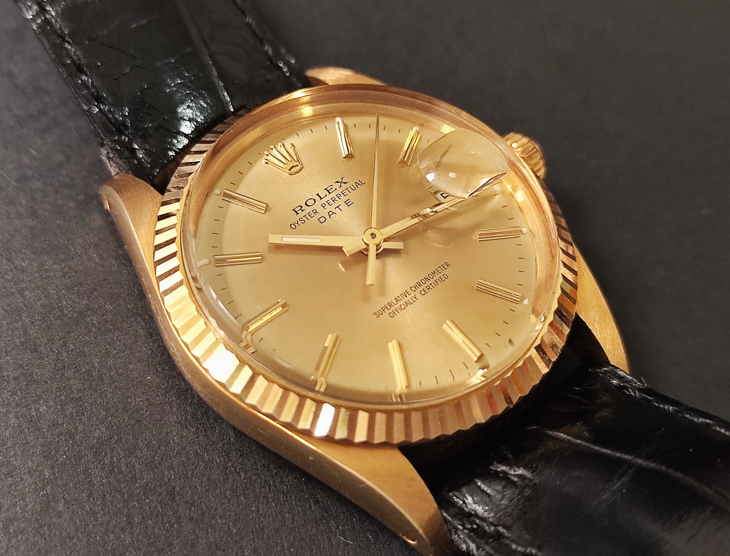 勞力士 15038 蠔式日誌 DATE 紅蟳 錶徑34mm 自動上鍊 金色面盤~原廠盒單 16238 3