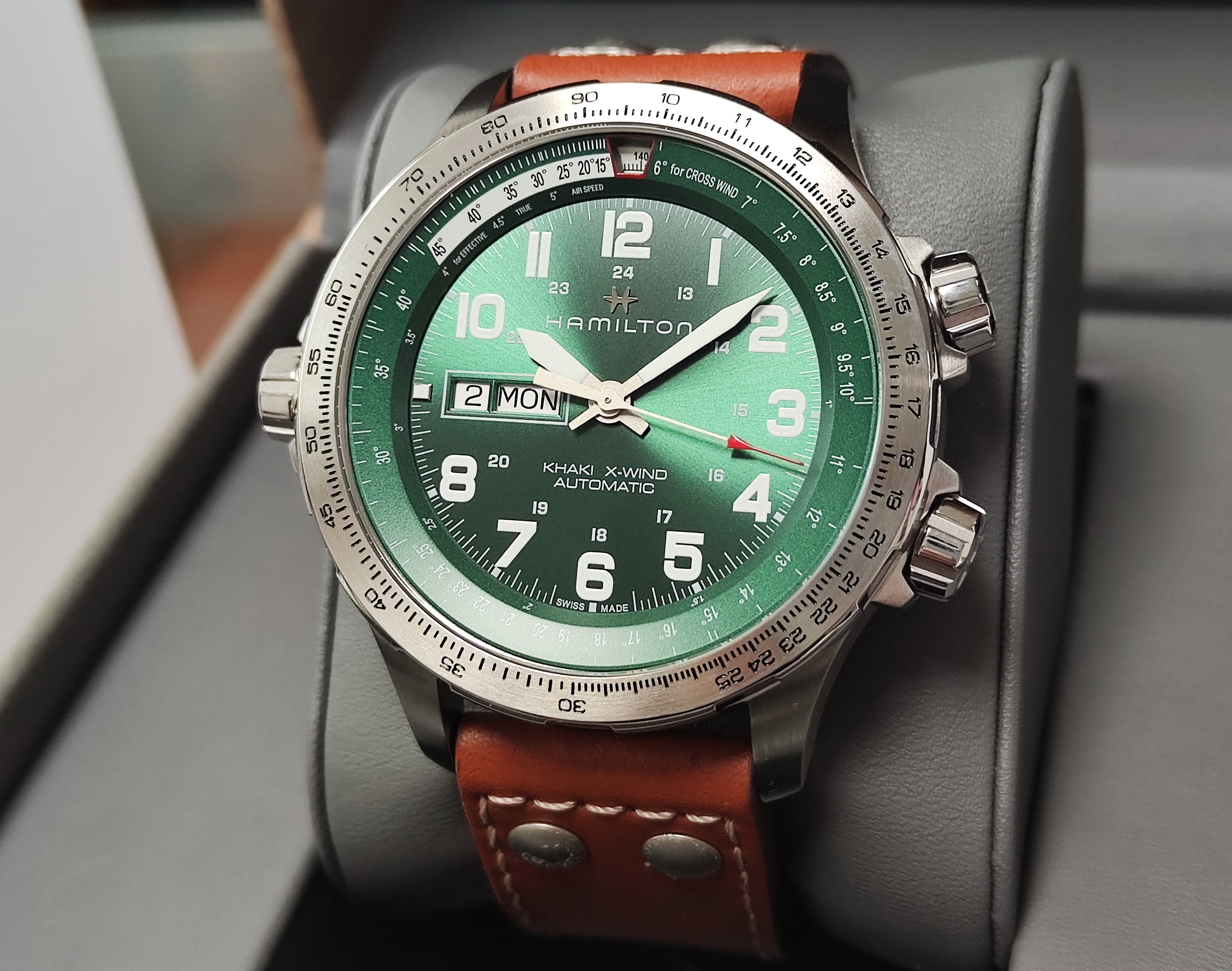 漢米爾頓 全新 卡其航空 X-Wind Day Date 大錶徑45mm  自動上鍊 綠色面盤~原廠盒單 2026AD 3