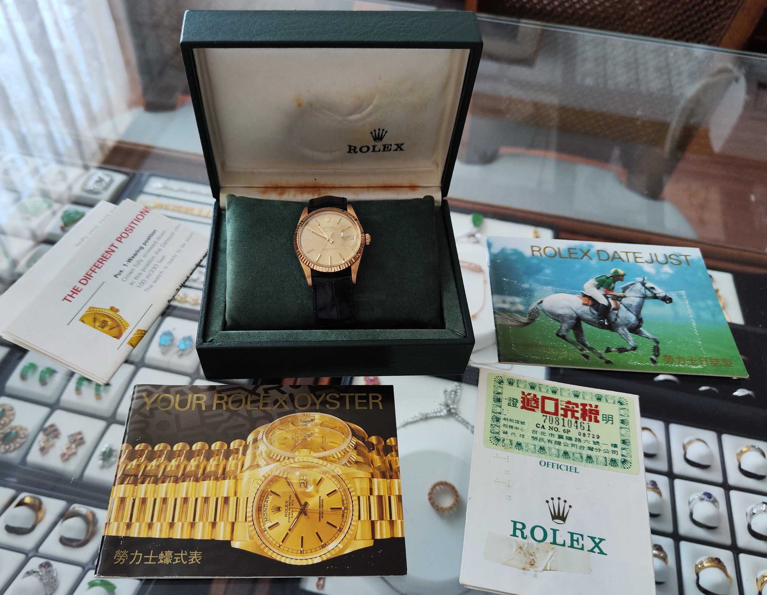 勞力士 15038 蠔式日誌 DATE 紅蟳 錶徑34mm 自動上鍊 金色面盤~原廠盒單 16238 9