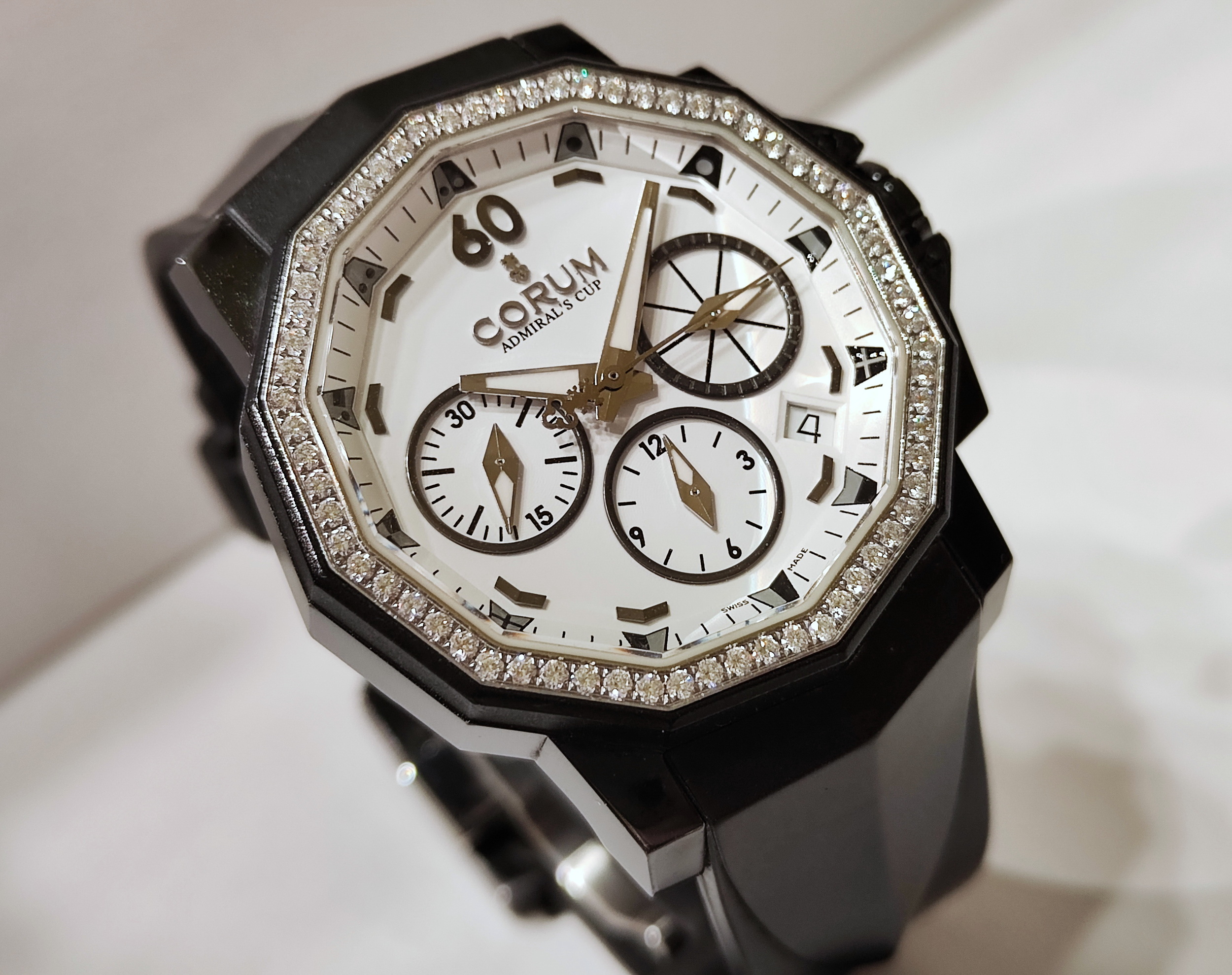崑崙 CORUM 海軍上將 原鑲鑽圈 錶徑40mm 鍍黑錶殼 自動上鍊 計時碼錶~原廠盒單 全球限量 2
