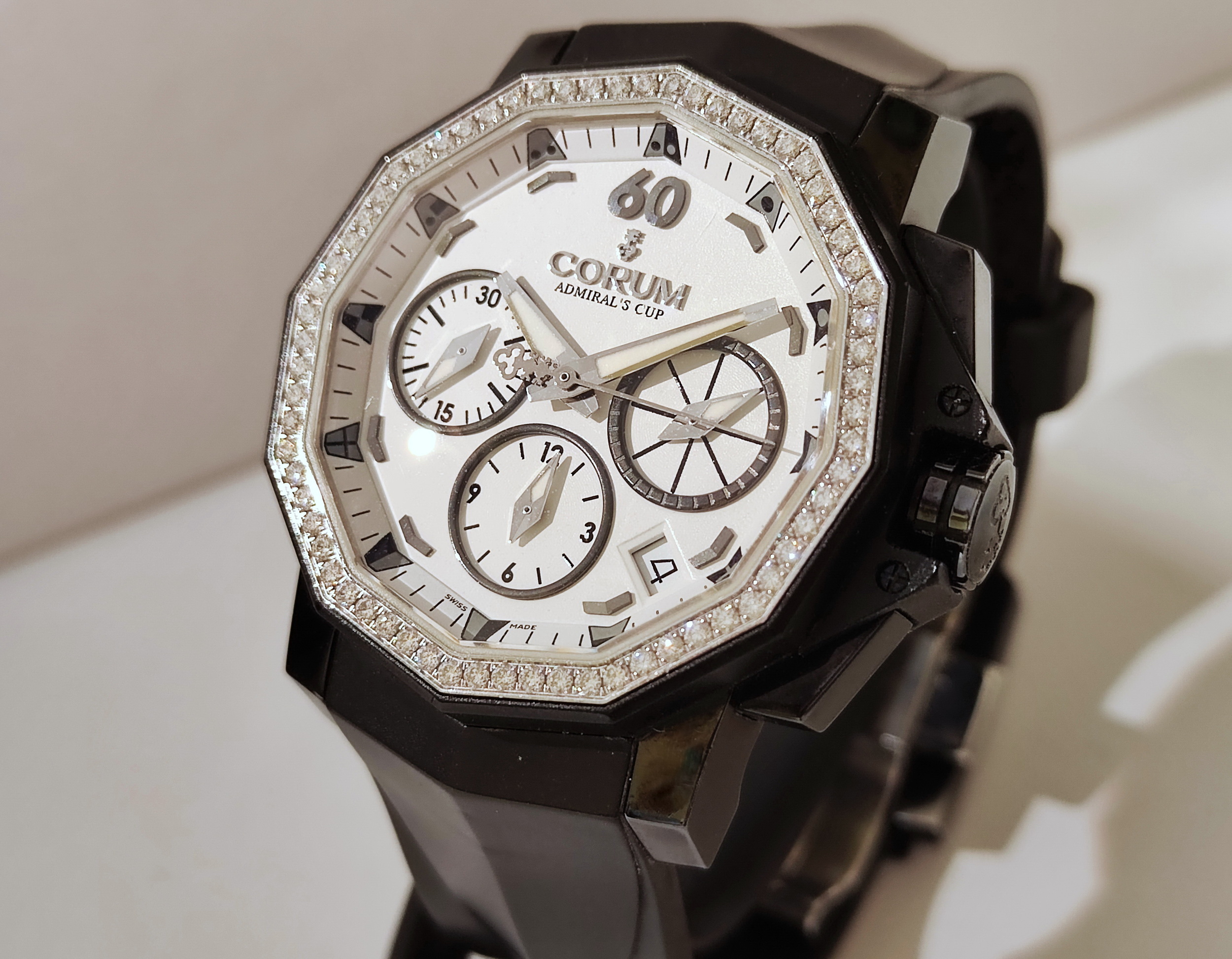 崑崙 CORUM 海軍上將 原鑲鑽圈 錶徑40mm 鍍黑錶殼 自動上鍊 計時碼錶~原廠盒單 全球限量 3