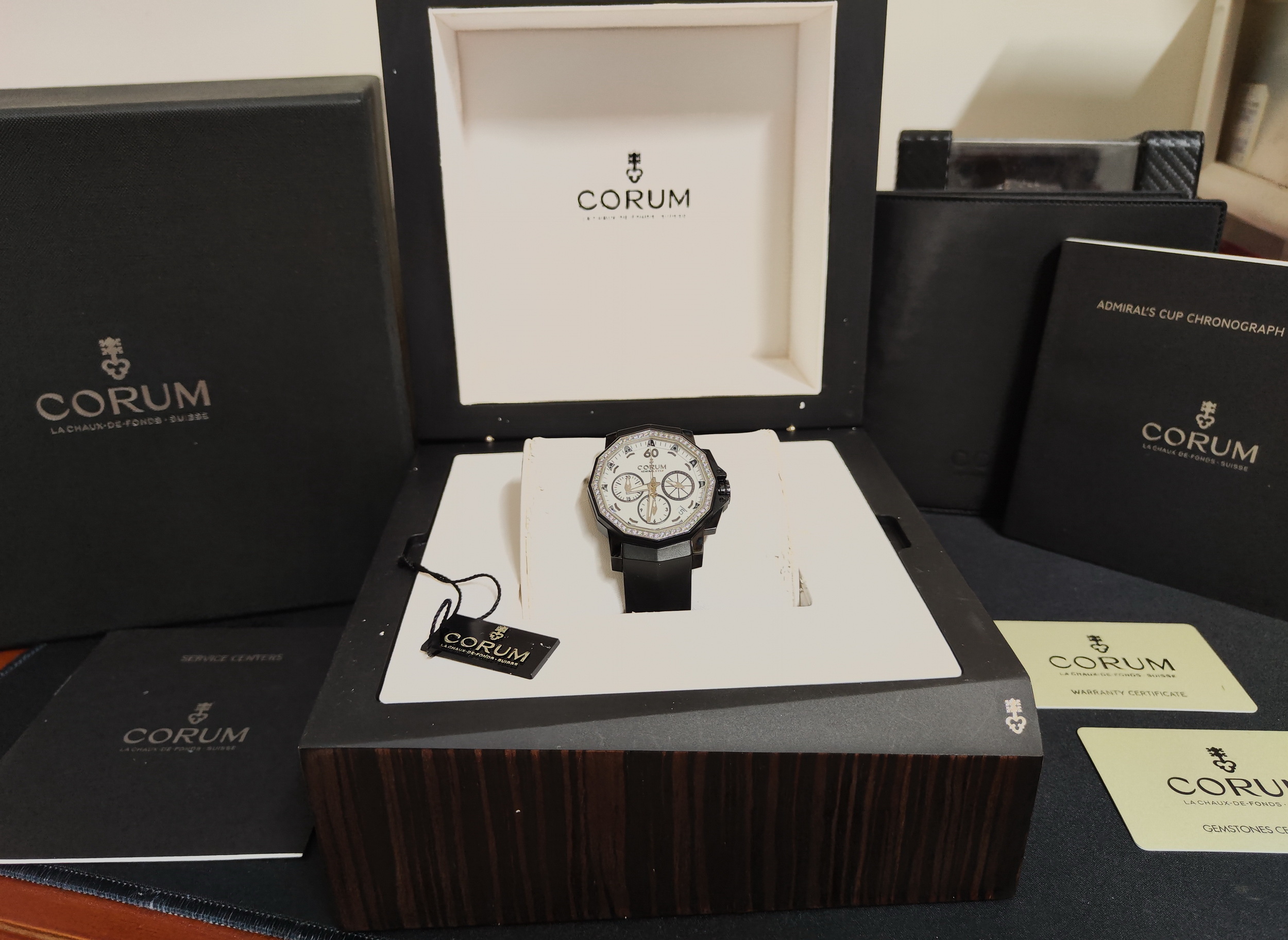 崑崙 CORUM 海軍上將 原鑲鑽圈 錶徑40mm 鍍黑錶殼 自動上鍊 計時碼錶~原廠盒單 全球限量 8