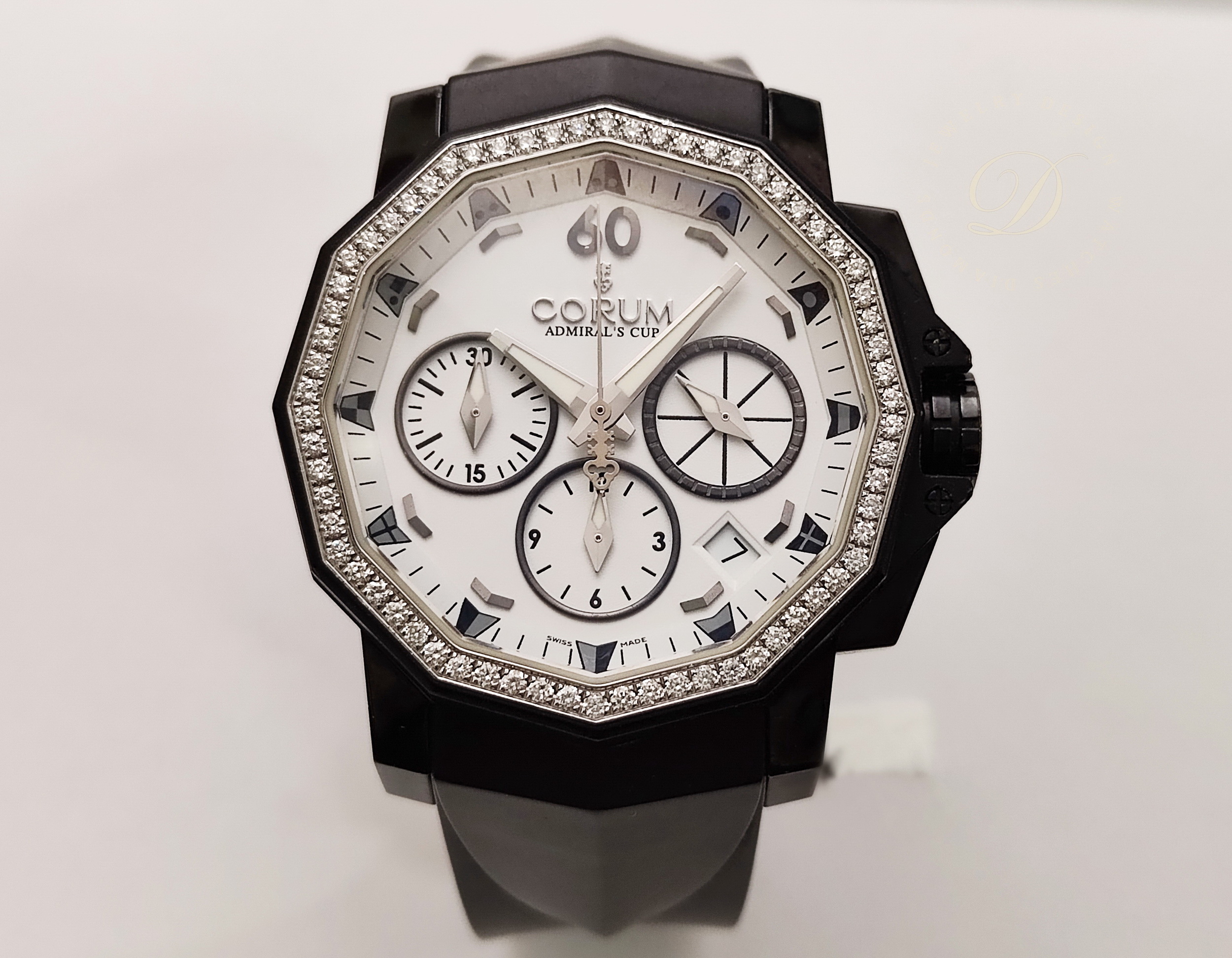 崑崙 CORUM 海軍上將 原鑲鑽圈 錶徑40mm 鍍黑錶殼 自動上鍊 計時碼錶~原廠盒單 全球限量