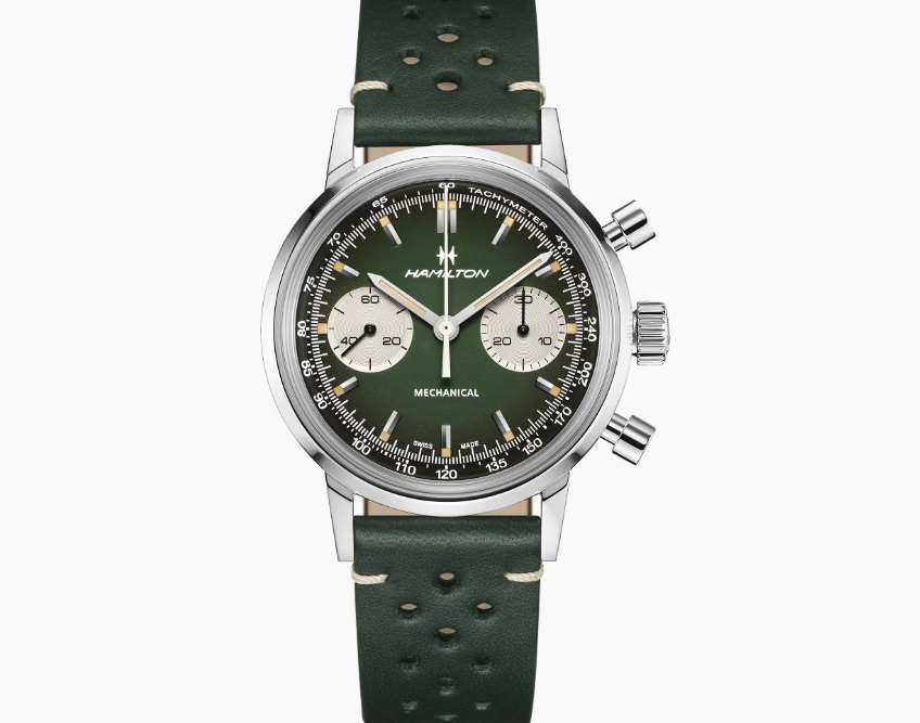 漢米爾頓 全新 古典賽車錶 漸層綠色面盤 錶徑40mm 手動上鍊 熊貓面 原廠米蘭錶帶~原廠盒單 2026AD