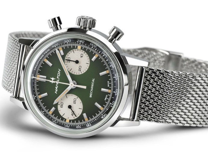 漢米爾頓 全新 古典賽車錶 漸層綠色面盤 錶徑40mm 手動上鍊 熊貓面 原廠米蘭錶帶~原廠盒單 2026AD 2