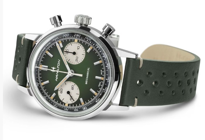 漢米爾頓 全新 古典賽車錶 漸層綠色面盤 錶徑40mm 手動上鍊 熊貓面 原廠米蘭錶帶~原廠盒單 2026AD 3