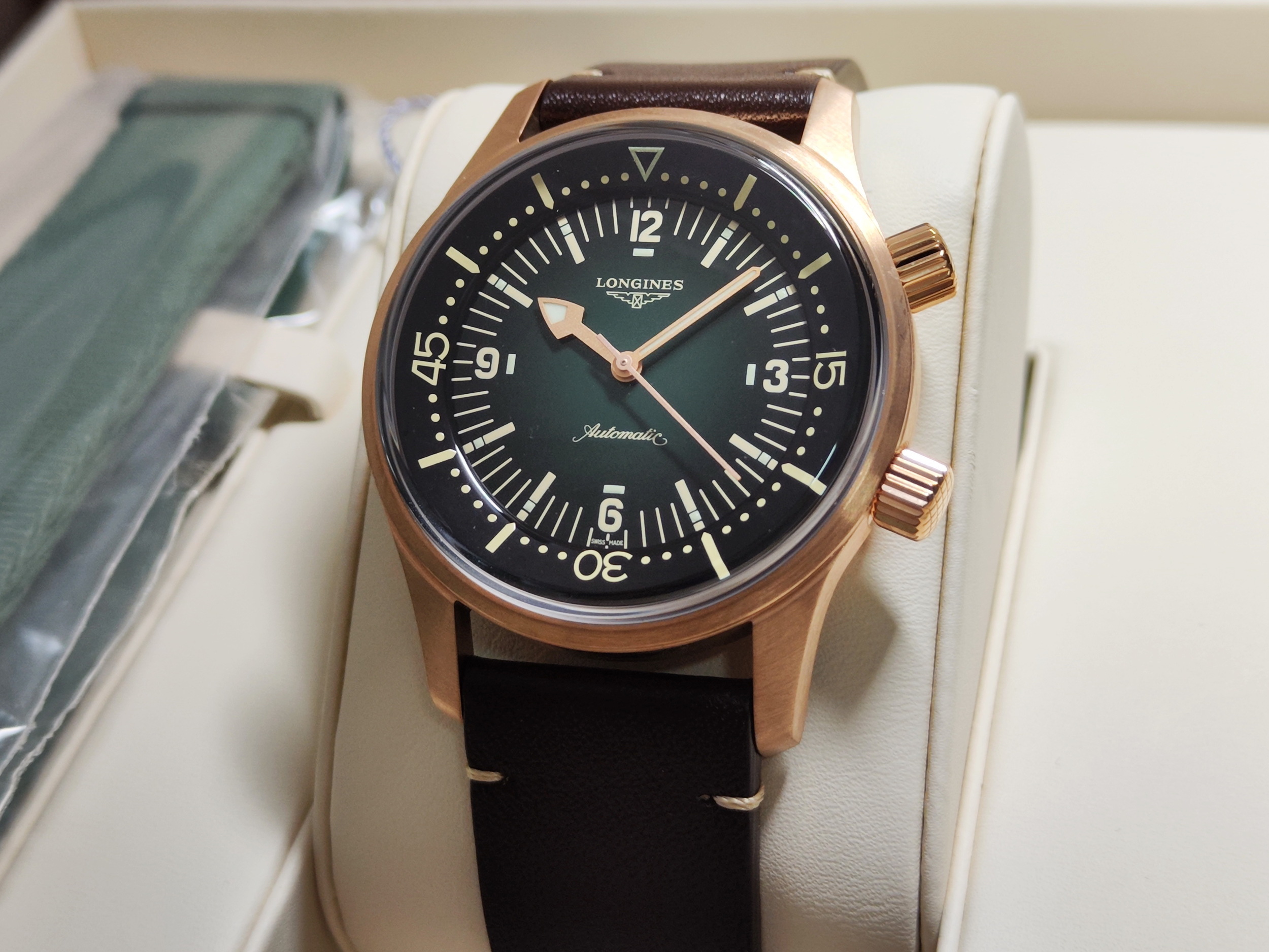 浪琴 全新 Legend Diver 青銅錶殼 漸層綠色面盤 大錶徑42mm 自動上鍊 BRONZE~原廠盒單 2025AD