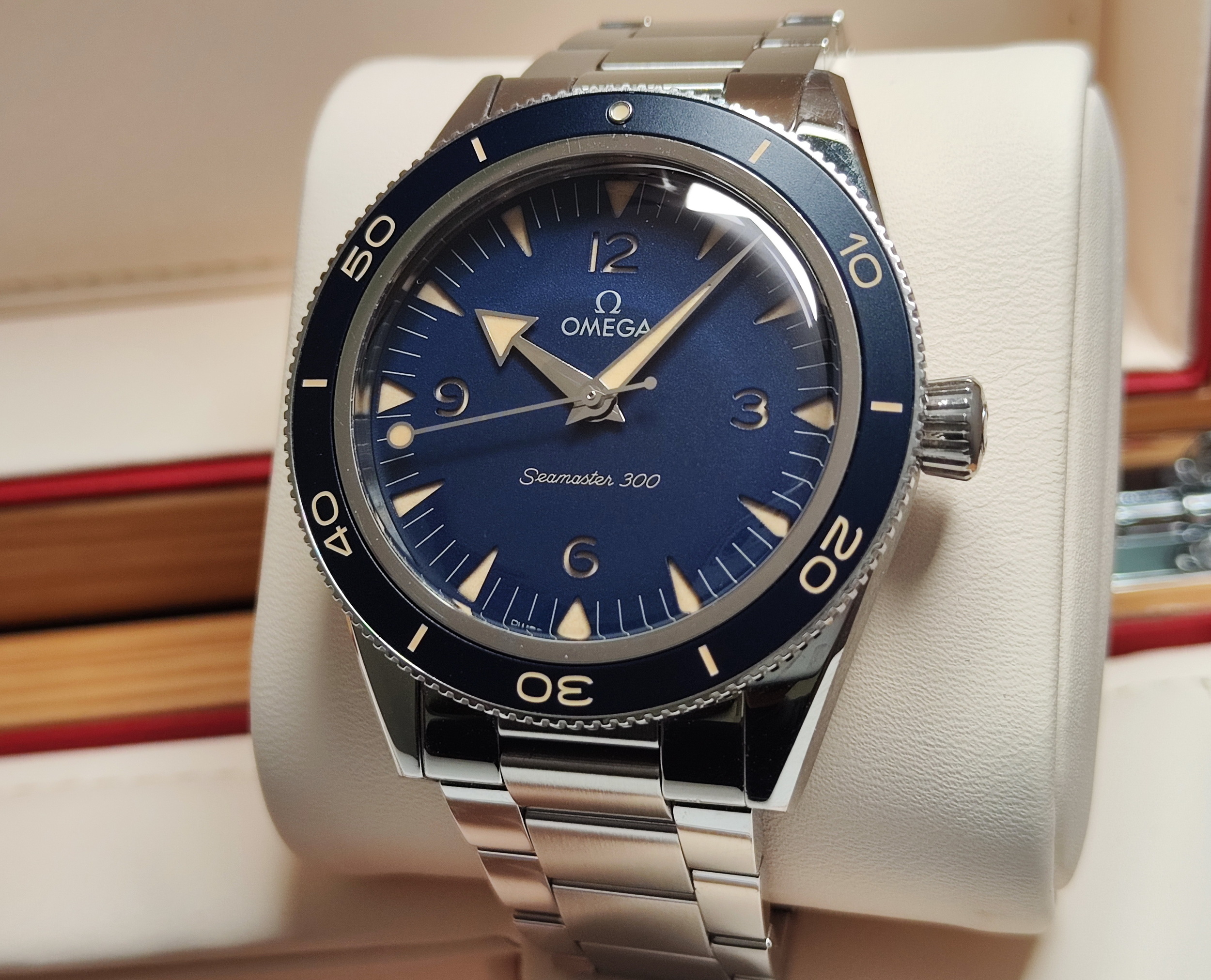 OMEGA 復古海馬 seamaster300 藍色面盤 大錶徑41mm 自動上鍊 高抗磁~原廠盒單 2023AD 2