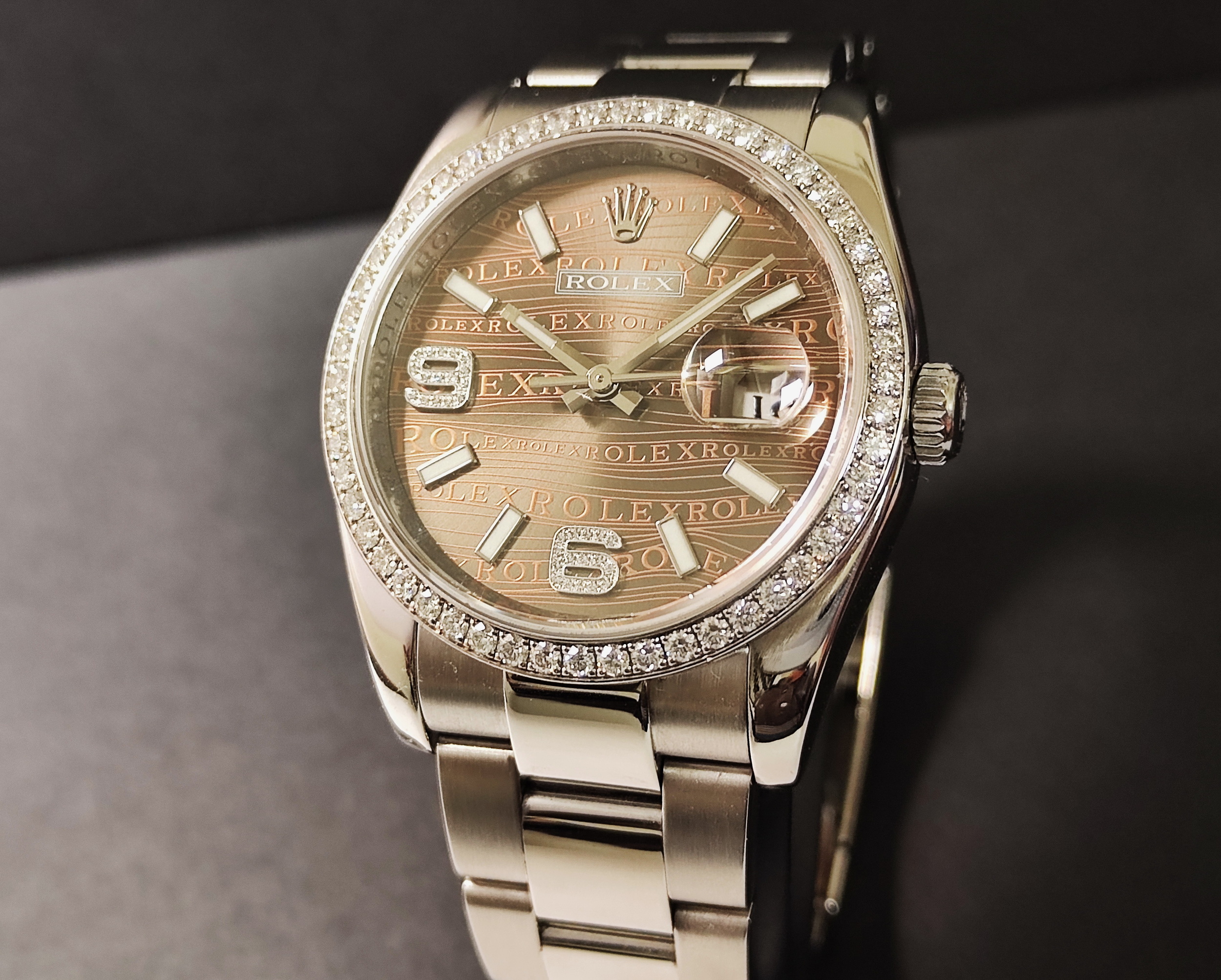 勞力士 116244 原鑲鑽圈 咖啡色 波浪面盤 錶徑36mm 自動上鍊 巧克力面 絕版釋出 單錶 69鑽 3