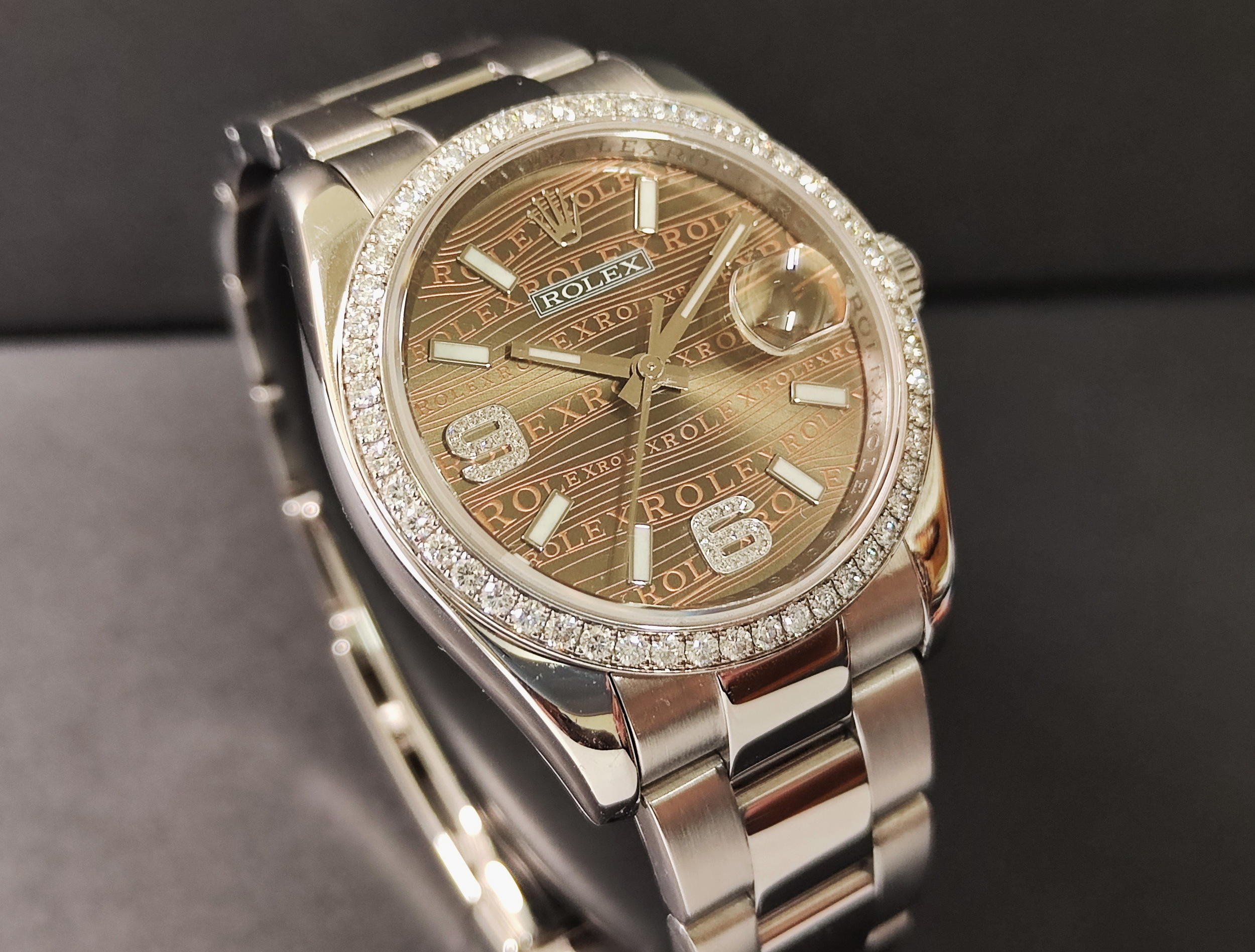 勞力士 116244 原鑲鑽圈 咖啡色 波浪面盤 錶徑36mm 自動上鍊 巧克力面 絕版釋出 單錶 69鑽 4