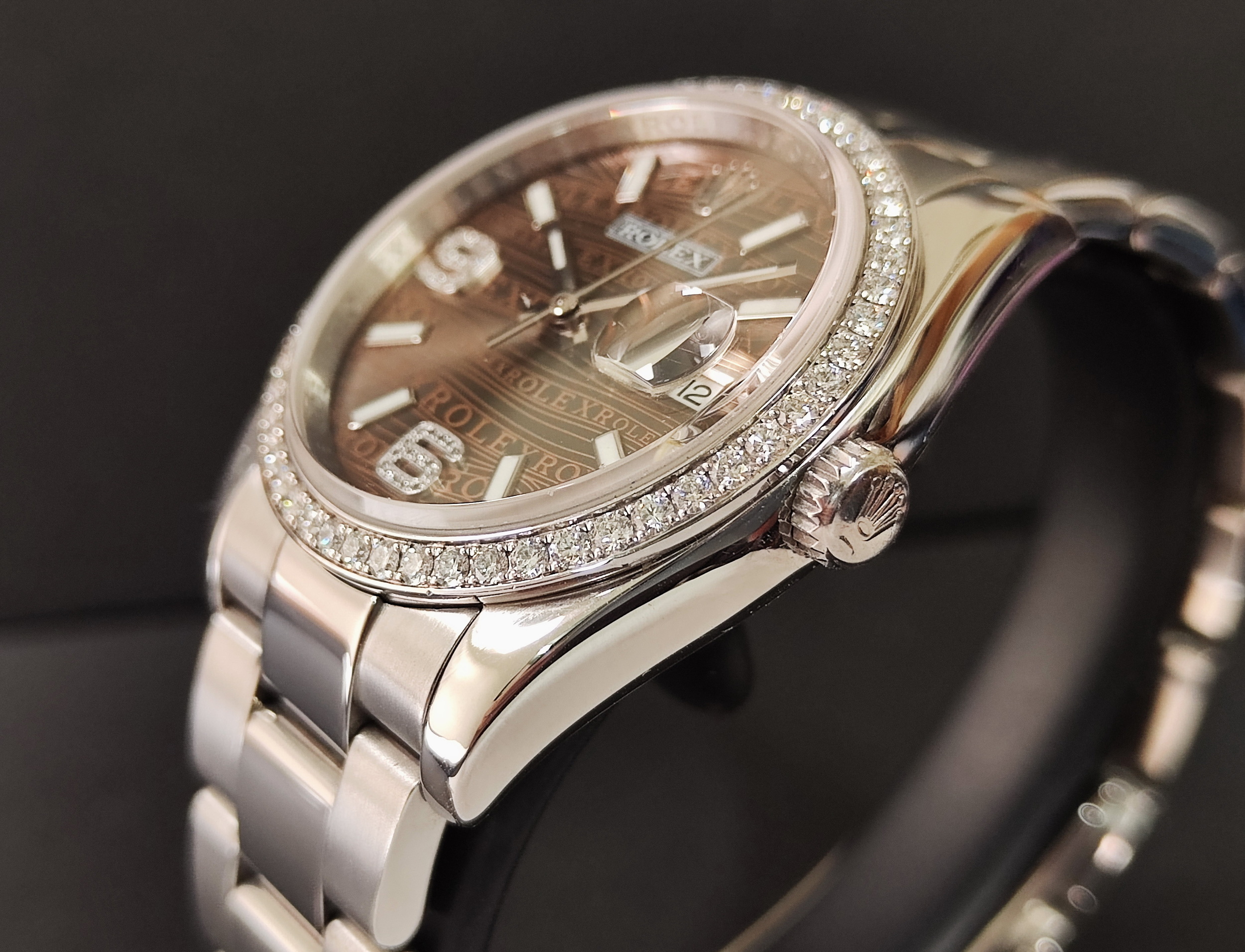 勞力士 116244 原鑲鑽圈 咖啡色 波浪面盤 錶徑36mm 自動上鍊 巧克力面 絕版釋出 單錶 69鑽 2