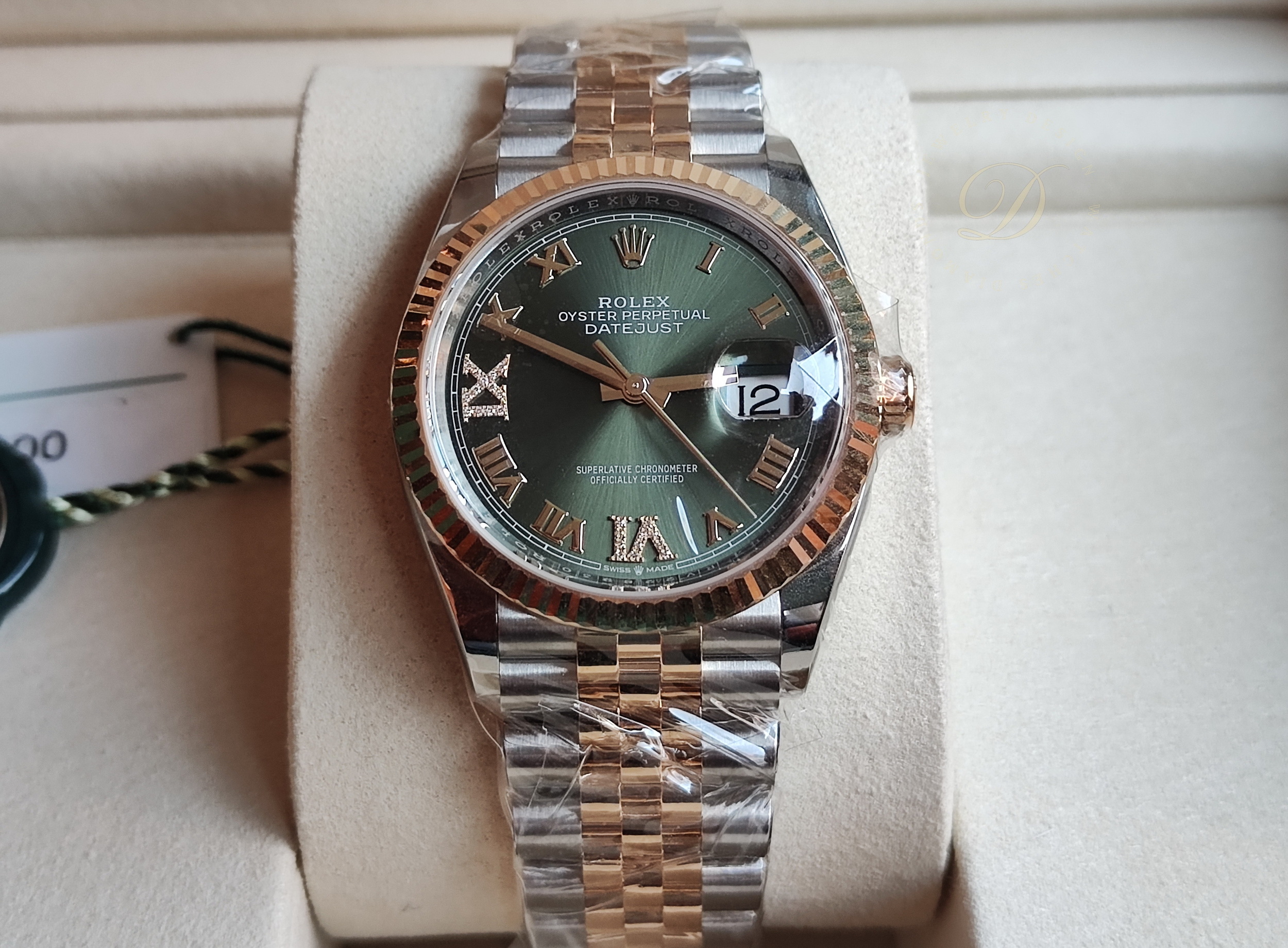 勞力士 全新 126233 半金 橄欖綠面盤 錶徑36mm 原廠鑲鑽刻度 自動上鍊 羅馬數字~原廠盒單 2026最新 2